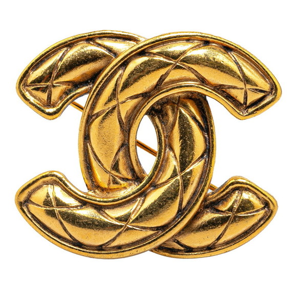 Chanel Matelasse Coco Mark Brooch Gold Plated Women's CHANEL - Picture 1 of 8